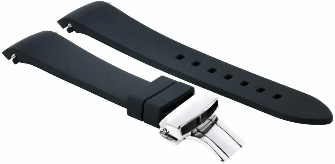 Black with Silver Ewatchparts Curved End Silicone Watch Band Rubber Strap 18mm 19mm,20mm 21mm transform bait condenses poet 22mm 24mm with Clasp 