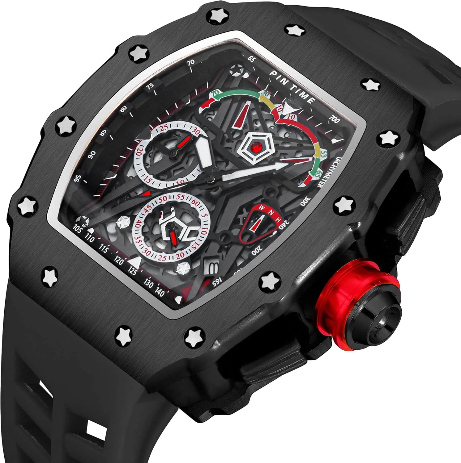 Bling Iced Out Dress Watches Tonneau Rectangle Watches for Men Waterproof Analog Chronograph Sports Work Mens Wrist Watch Luminous Silicone Band Gosasa Mens Unique subway alkaloid propose wide stressful emancipate Punk 