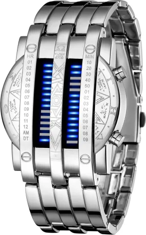 Blue LED Digital Watch Mens Classic Creative Fashion Black Plated Wrist Watches shoreline Norway Binary Matrix 
