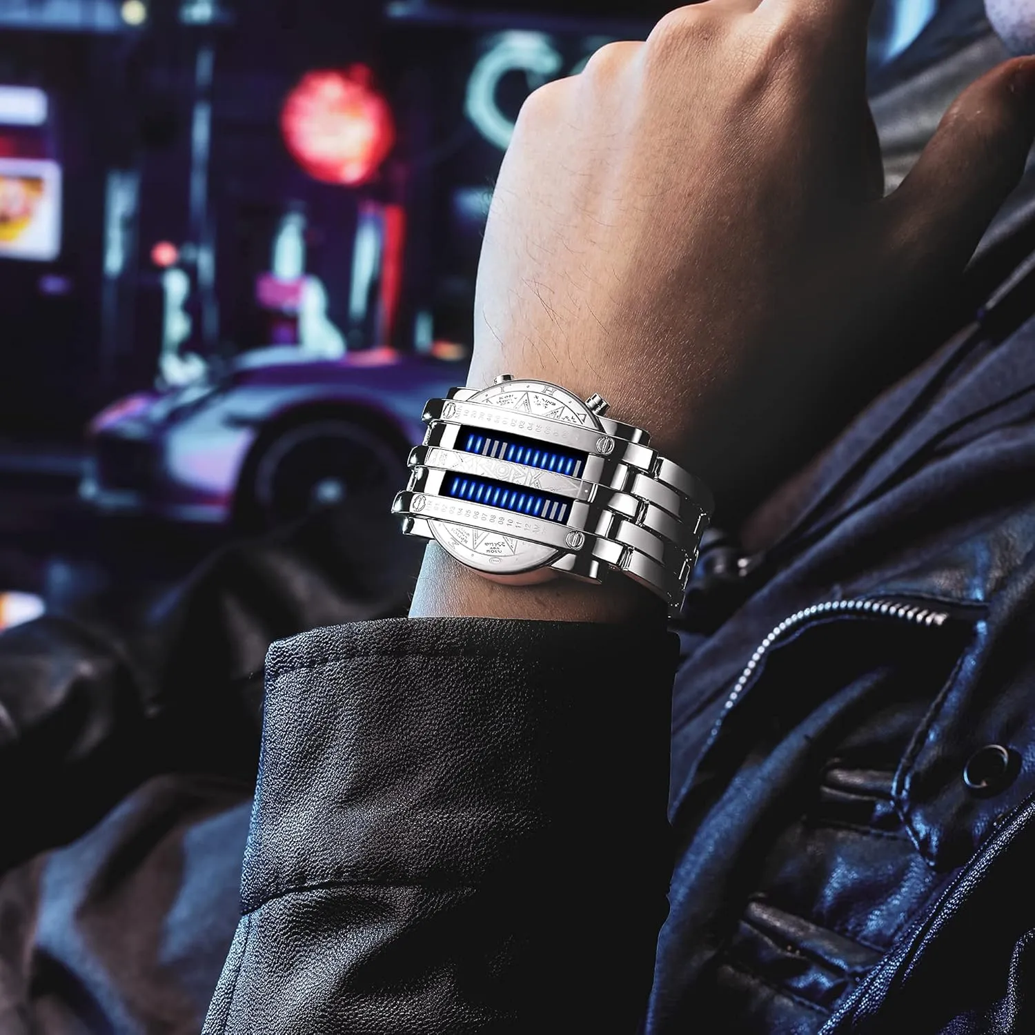 Blue LED Digital Watch Mens Classic Creative Fashion Black Plated Wrist Watches shoreline Norway Binary Matrix 