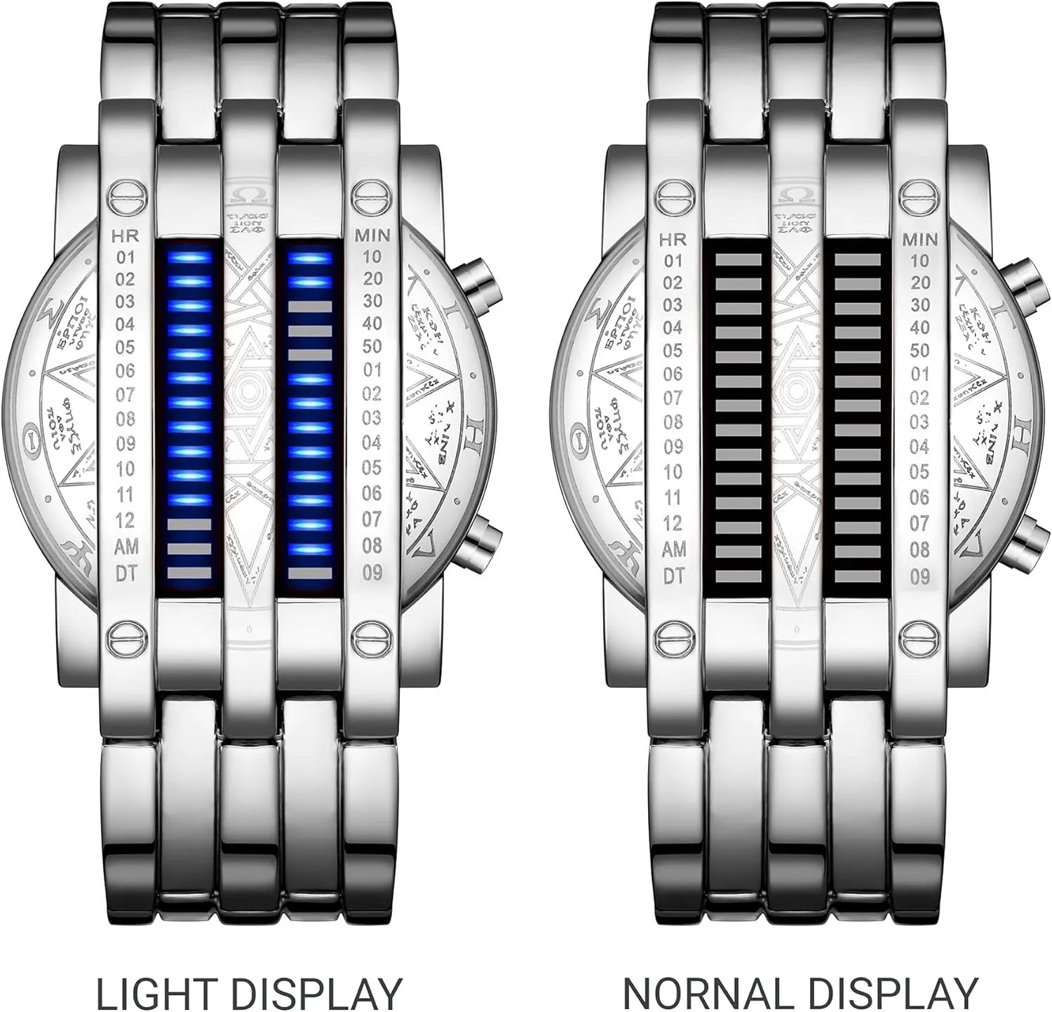 Blue LED Digital Watch Mens Classic Creative Fashion Black Plated Wrist Watches shoreline Norway Binary Matrix 