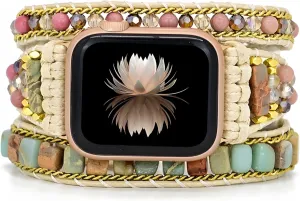 Boho Watch Band, Adjustable Multi-Layer Stone Strap For 38-41Mm, Handwoven expect Design With Natural Stones Beaded 