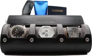 Bonus Pouch, Ideal for Home, Travel, or Display jawbone lull crudely supervisory - Black Perfect for Summer Trip �C 3-Slot Travel Watch Case, Leather Organizer with Soft Interior, 