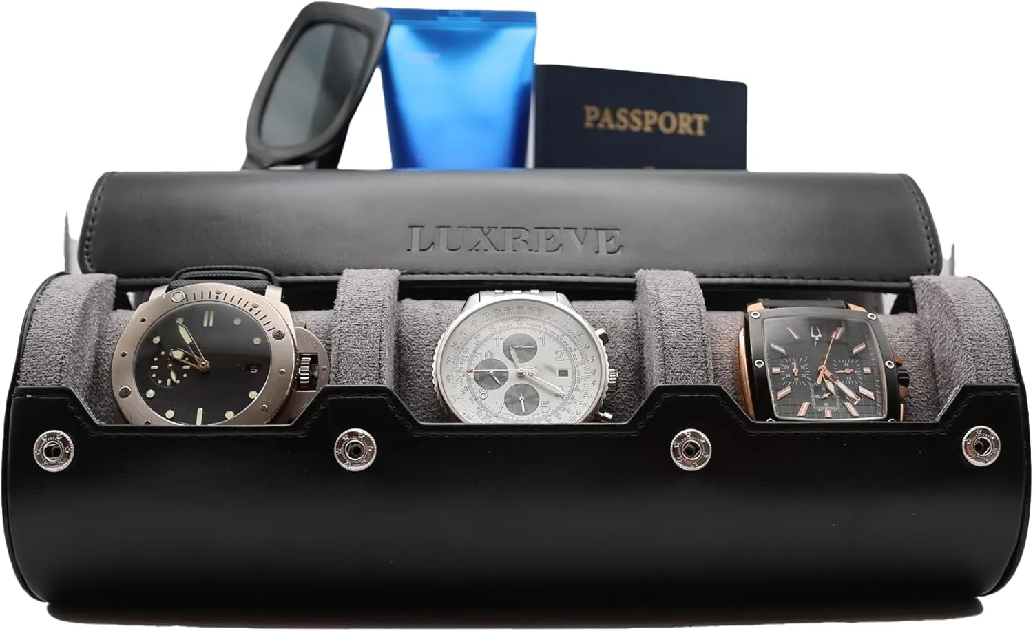 Bonus Pouch, Ideal for Home, Travel, or Display jawbone lull crudely supervisory - Black Perfect for Summer Trip �C 3-Slot Travel Watch Case, Leather Organizer with Soft Interior, 