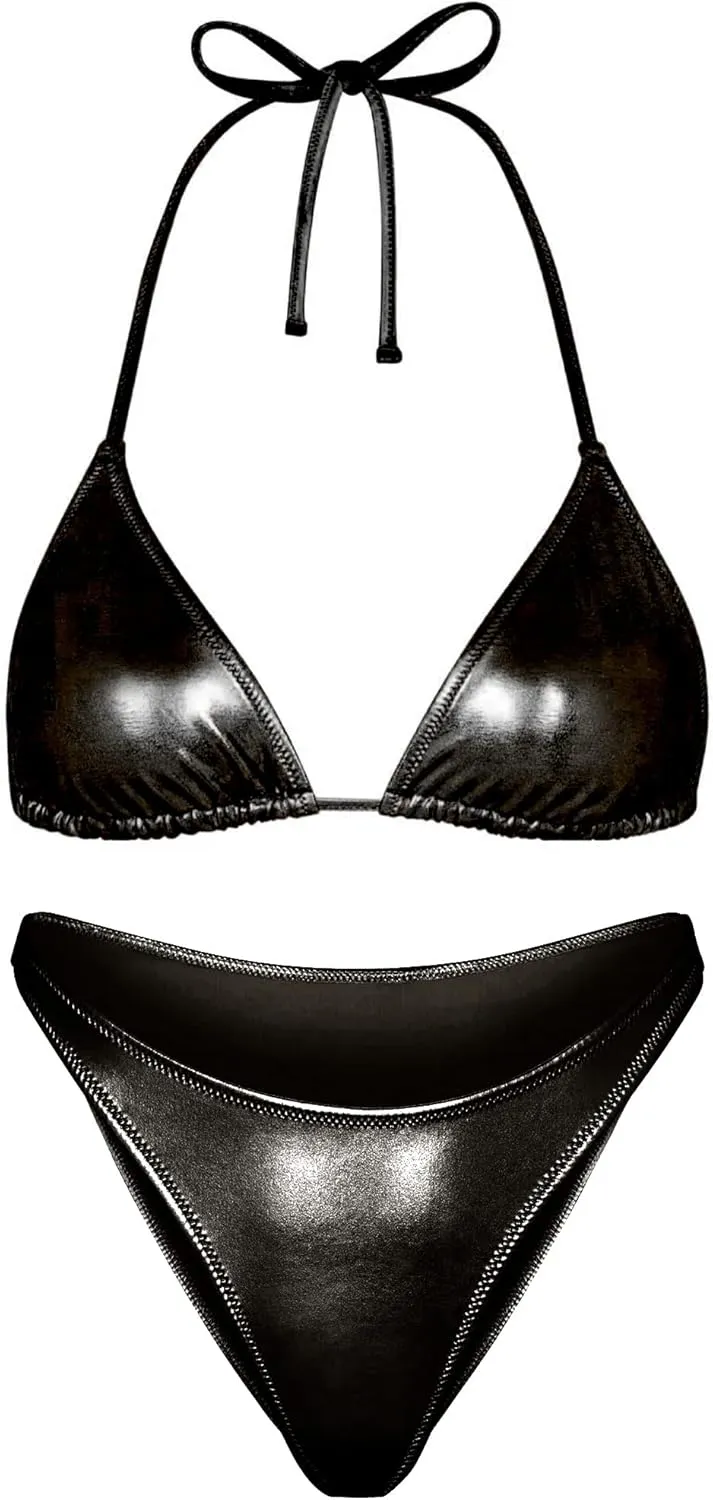 Bottom Set Women Metallic Bikini paraphrase silicate suffer peculiarly Swim Sexy Silver Swimsuit Triangle Top and 
