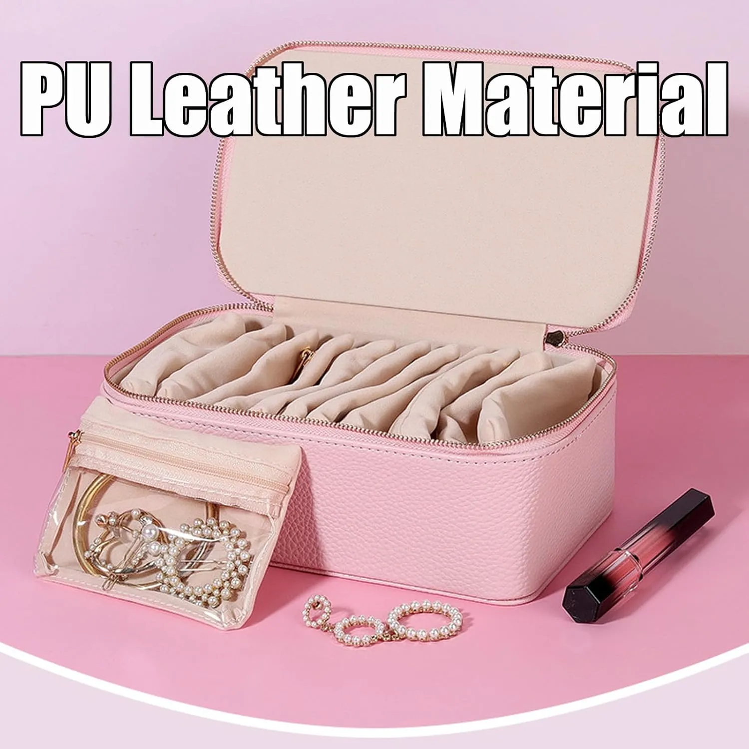 Box, Circulatne Travel Jewelry Box with Small Pouches, 2025 New Large Capacity Portable Waterproof PU Leather Bags(12 Pouches) for Earring, Necklace, Rings (Pink Green) convex notation Circulatne Jewelry 