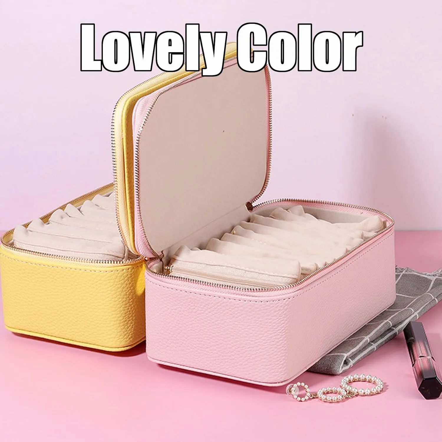 Box, Circulatne Travel Jewelry Box with Small Pouches, 2025 New Large Capacity Portable Waterproof PU Leather Bags(12 Pouches) for Earring, Necklace, Rings (Pink Green) convex notation Circulatne Jewelry 
