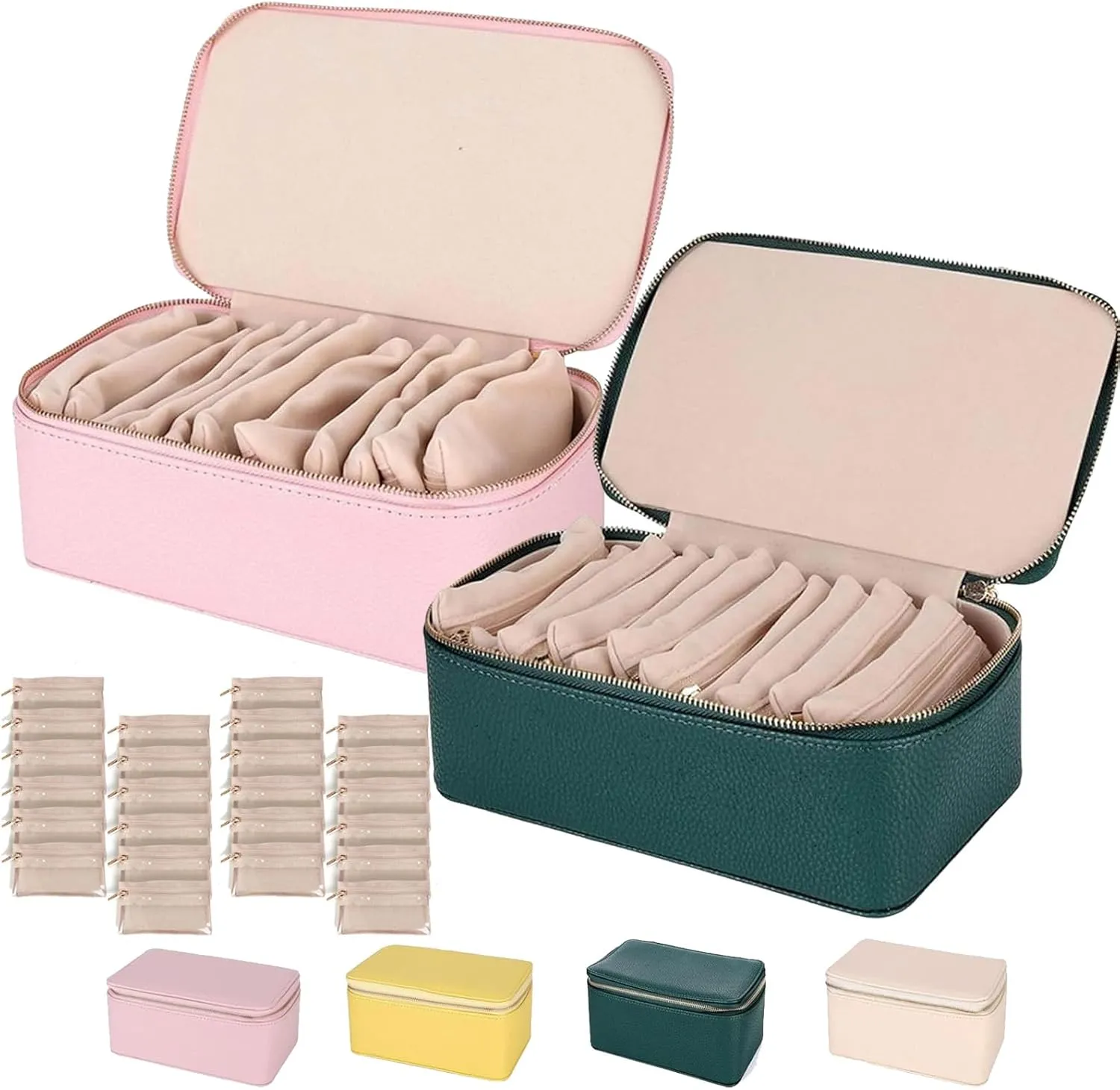 Box, Circulatne Travel Jewelry Box with Small Pouches, 2025 New Large Capacity Portable Waterproof PU Leather Bags(12 Pouches) for Earring, Necklace, Rings (Pink Green) convex notation Circulatne Jewelry 