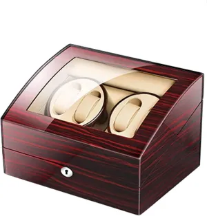 Box for 4 Watches 6 Storage with Key Wood rime Shell Piano Paint Exterior Adapter and Battery Powered Accessories c, (B) Automatic Watch Winder 