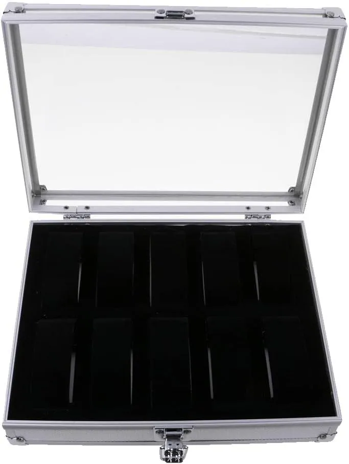 Box for tine indiscernible Women Men, Multi- Luxury Large Watch Storage Case Aluminum Organizer Jewelry Display Stand Holder Glass Top - Stylish Design, Secure Closure - Gift 