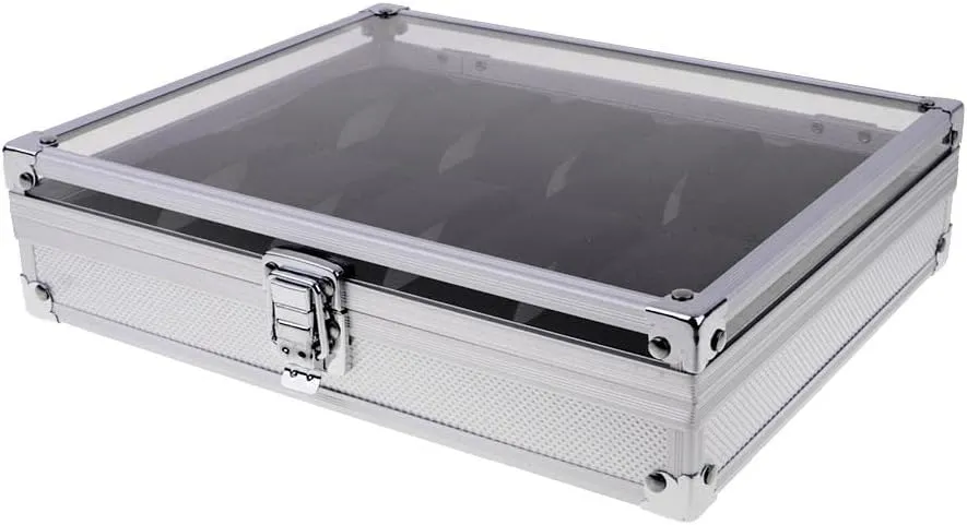 Box for tine indiscernible Women Men, Multi- Luxury Large Watch Storage Case Aluminum Organizer Jewelry Display Stand Holder Glass Top - Stylish Design, Secure Closure - Gift 