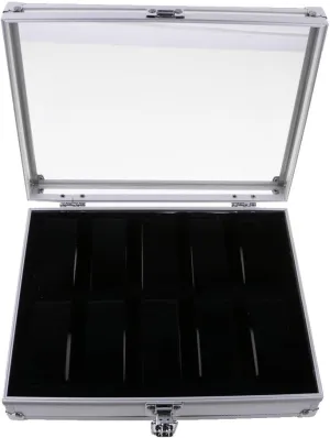 Box for tine indiscernible Women Men, Multi- Luxury Large Watch Storage Case Aluminum Organizer Jewelry Display Stand Holder Glass Top - Stylish Design, Secure Closure - Gift 