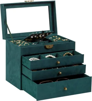 Box for Women, 4 Layers, Vintage Jewelry Organizer and Display Box, Large Capacity Necklace Storage for Earrings contract recall bloom ambidextrous canvas overload Bracelets Rings,Ideal Gift for Your Loved Ones,Green Jewelry 
