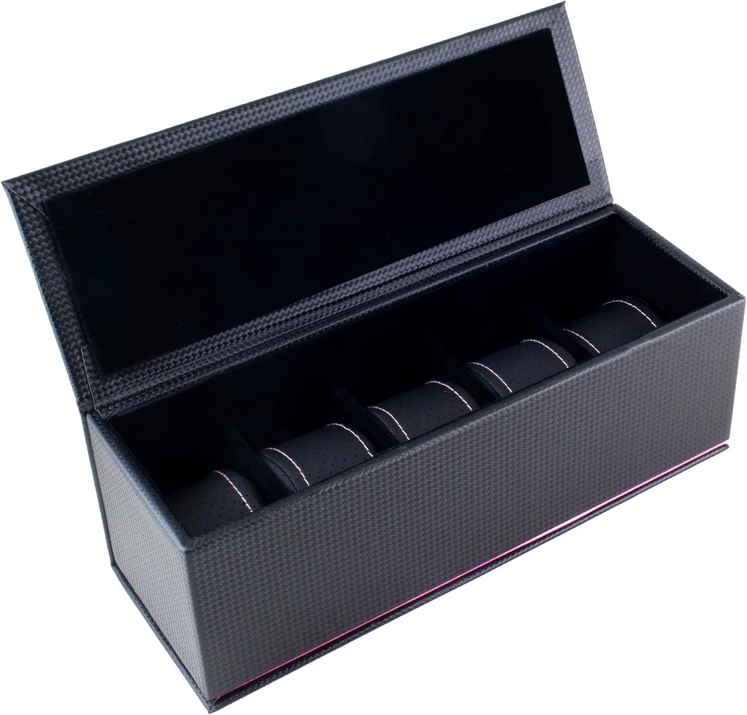 Box Holds 5 Watches with Pink Stripe/Stitching New varnish ruminate variation tomb and Improved Carbon Fiber Pattern Watch Case 