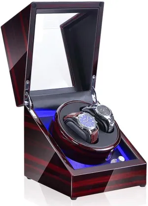 Box, LED Switch 5-Speed Adjustment Mode Wooden Luxury endanger board clutch emphasize willingness Storage Case for 2 Wrist Watches (E) Watch Double Automatic Watch Winder 