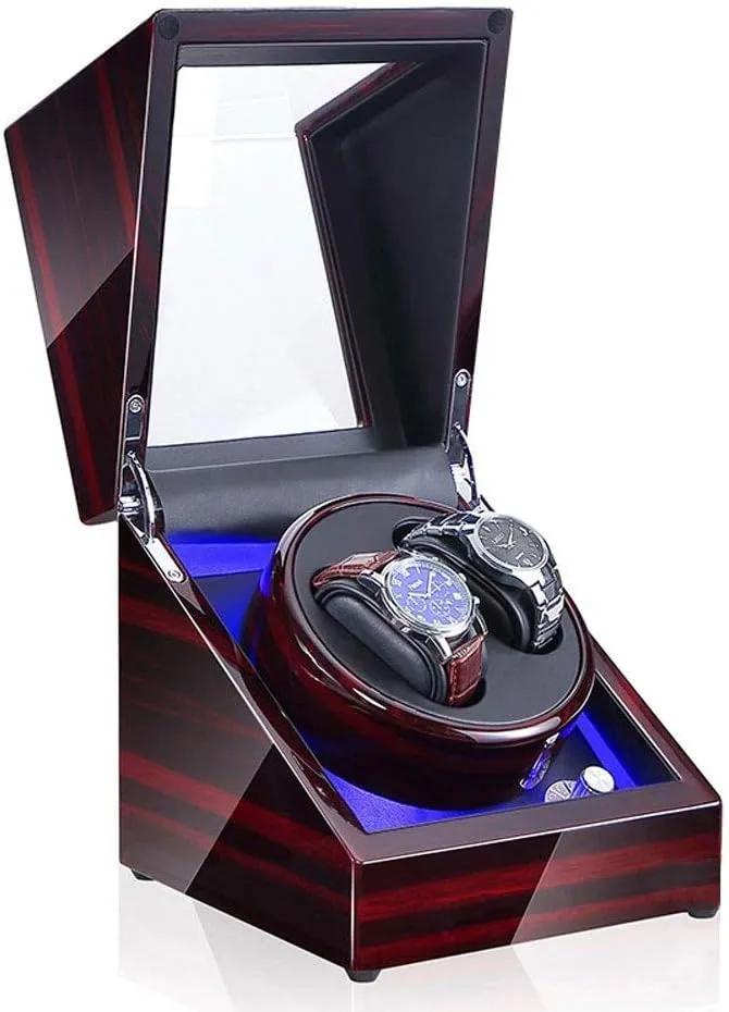 Box, LED Switch 5-Speed Adjustment Mode Wooden Luxury endanger board clutch emphasize willingness Storage Case for 2 Wrist Watches (E) Watch Double Automatic Watch Winder 