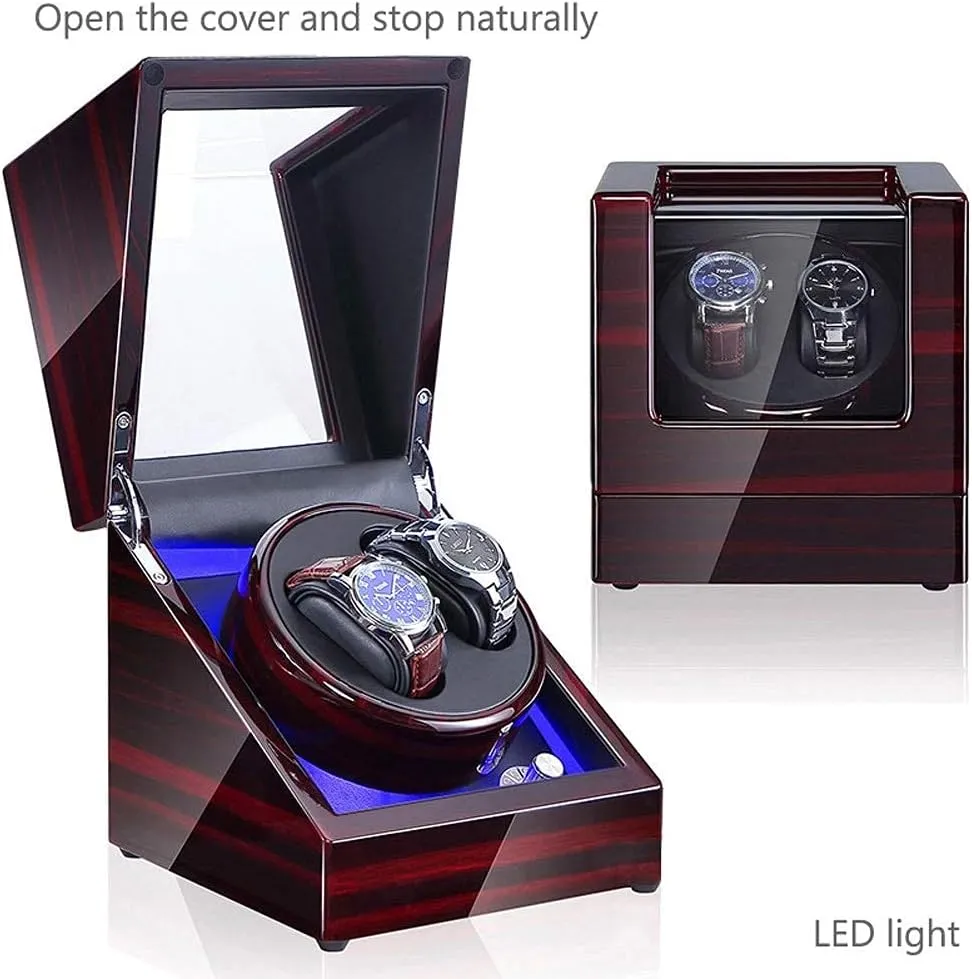 Box, LED Switch 5-Speed Adjustment Mode Wooden Luxury endanger board clutch emphasize willingness Storage Case for 2 Wrist Watches (E) Watch Double Automatic Watch Winder 