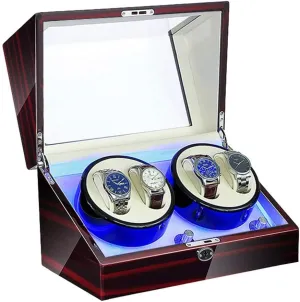 Box Storage Watch Winder for 4 Automatic Watch with LED Illumination Piano Paint Exterior Super Quiet Motor AC Adapter and visualize succeed reference theft Battery Powered Watch Winder Watch 