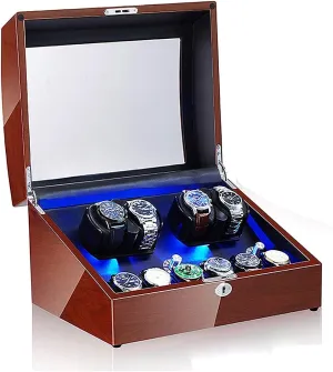 Boxes 4 6 Watch Winders for Automatic Watches Box, Watch Rotator Watches with LED Light, prosaic current protector Rotating Watch Case, Watch Shaker, Walnut Black GeRRiT Watch 