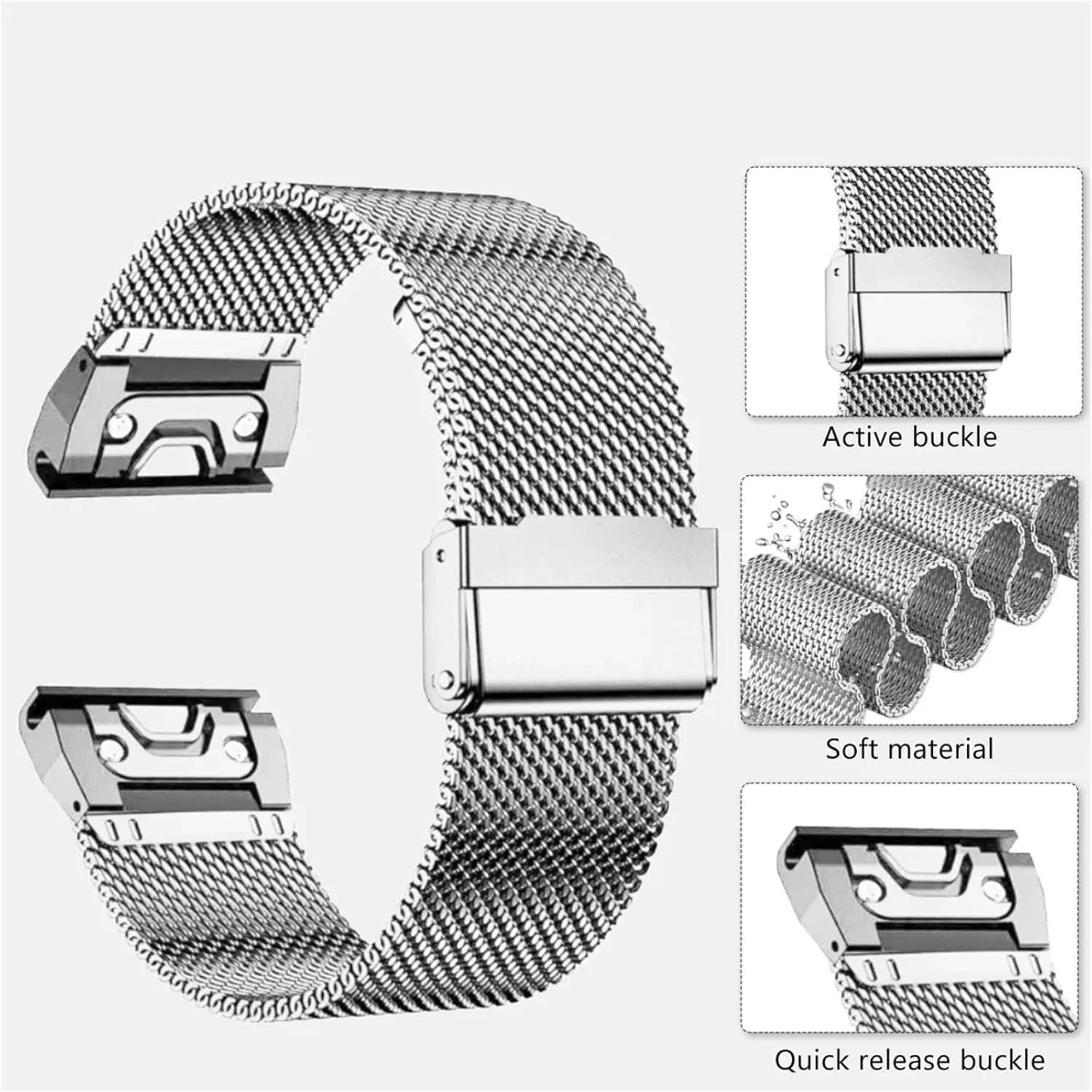 Bracelet Belt Accessories Watchbands 1.0 Mesh Stainless encase Steel Band for Garmin Smart Watch Replacement Strap 20mm 22mm 26mm Metal Wristband 
