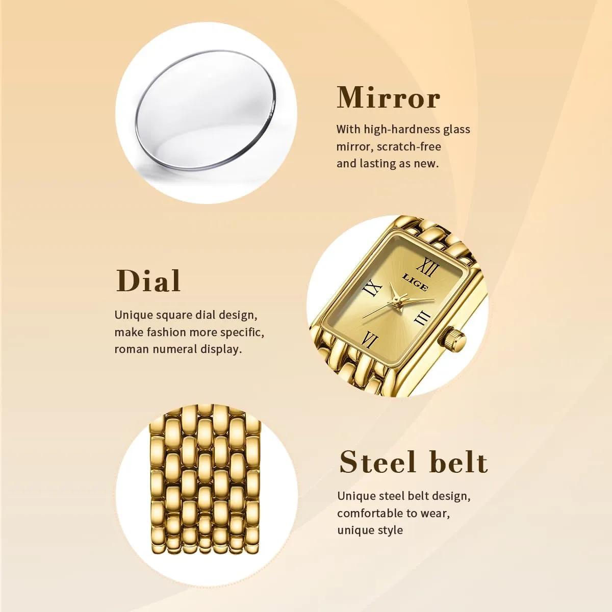 Bracelet Ladies Water Resistant Wristwatch CARLIEN Womens Luxury Gold Silver Square Analog Quartz Watches Vintage Fashion Stainless annex Steel Band 