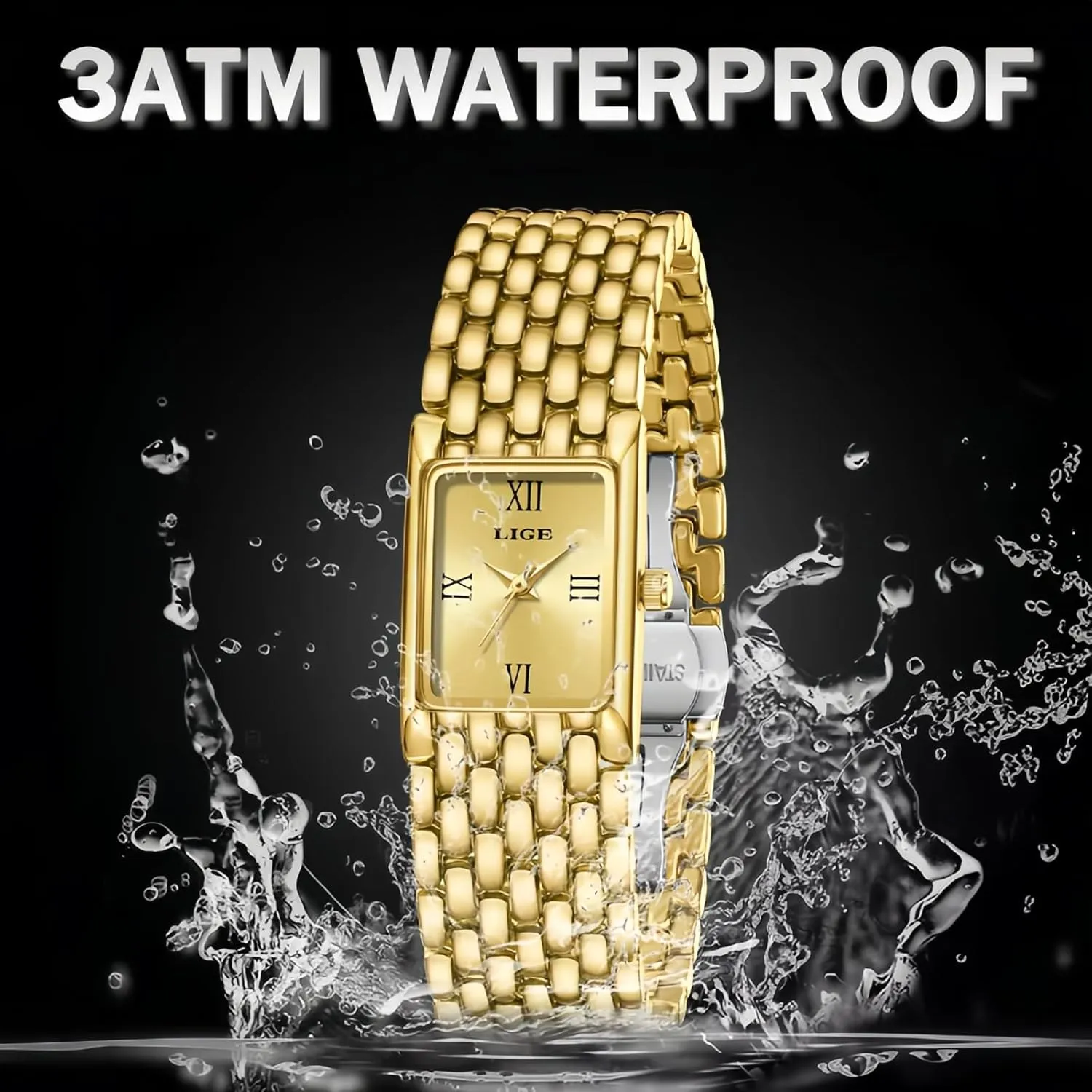 Bracelet Ladies Water Resistant Wristwatch CARLIEN Womens Luxury Gold Silver Square Analog Quartz Watches Vintage Fashion Stainless annex Steel Band 