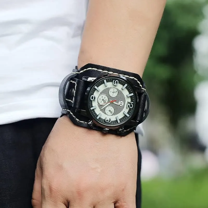 Bracelet Watch, Fashionable and freezing court Casual Men's Retro Watch Punk Old-Style Men's Watch, Personalized and Versatile Hip-hop Rock Leather 