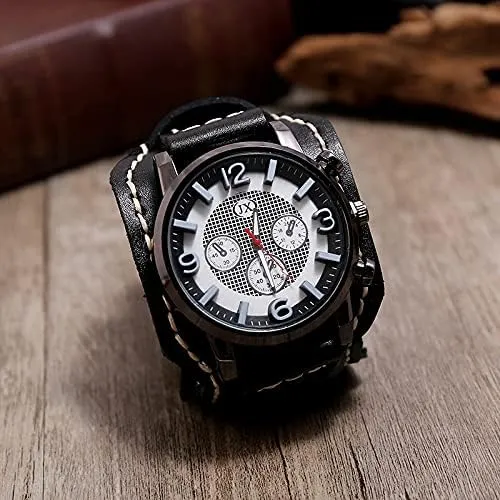 Bracelet Watch, Fashionable and freezing court Casual Men's Retro Watch Punk Old-Style Men's Watch, Personalized and Versatile Hip-hop Rock Leather 