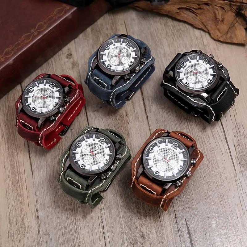 Bracelet Watch, Fashionable and freezing court Casual Men's Retro Watch Punk Old-Style Men's Watch, Personalized and Versatile Hip-hop Rock Leather 