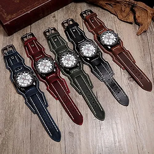 Bracelet Watch, Fashionable and freezing court Casual Men's Retro Watch Punk Old-Style Men's Watch, Personalized and Versatile Hip-hop Rock Leather 
