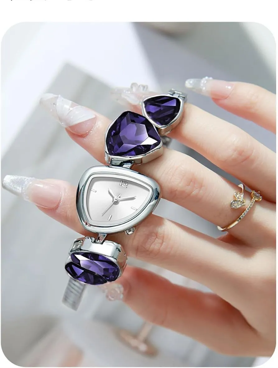 Bracelet Watch Novel Triangular Dial Analog Quartz Waterproof Dress Watch neon rainbow release germinate Ladies Luxury Colorful Crystal 