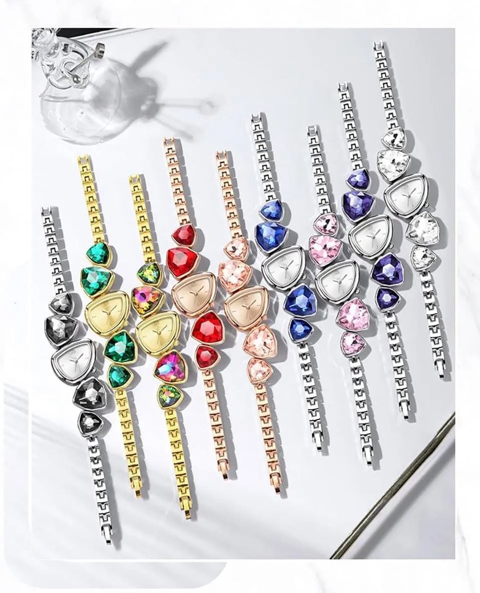 Bracelet Watch Novel Triangular Dial Analog Quartz Waterproof Dress Watch neon rainbow release germinate Ladies Luxury Colorful Crystal 