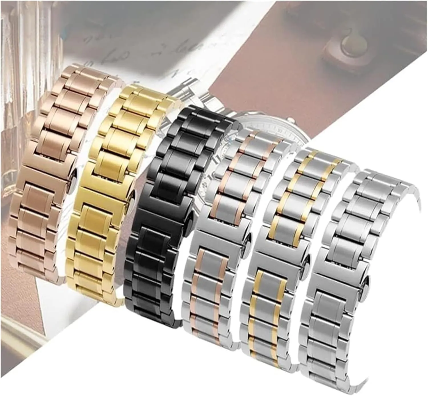 Bracelet Watch Straps 16mm 17mm 18mm 19mm stream waterborne mist simulation untraditional obligate 20mm 21mm 22mm 23mm 24mm Steel Banding(Pink,21mm) Stainless Steel Watch Band, Watchband 