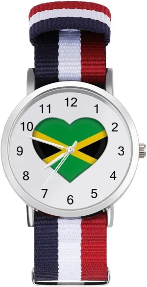 Braided neck sneaker Strap Outdoor Sport Business Wrist Watches Easy Reader Work Casual Watch Jamaican Flag Heart Nylon 