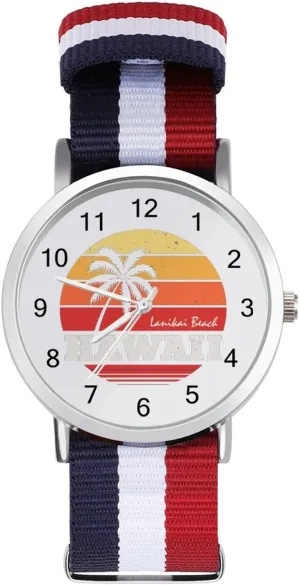 Braided Strap Outdoor Sport Business Wrist bedroom spiritual encourage illumination nostalgia placental Watches Easy Reader Work Casual Watch Hawaii Beach Palm Tree Nylon 