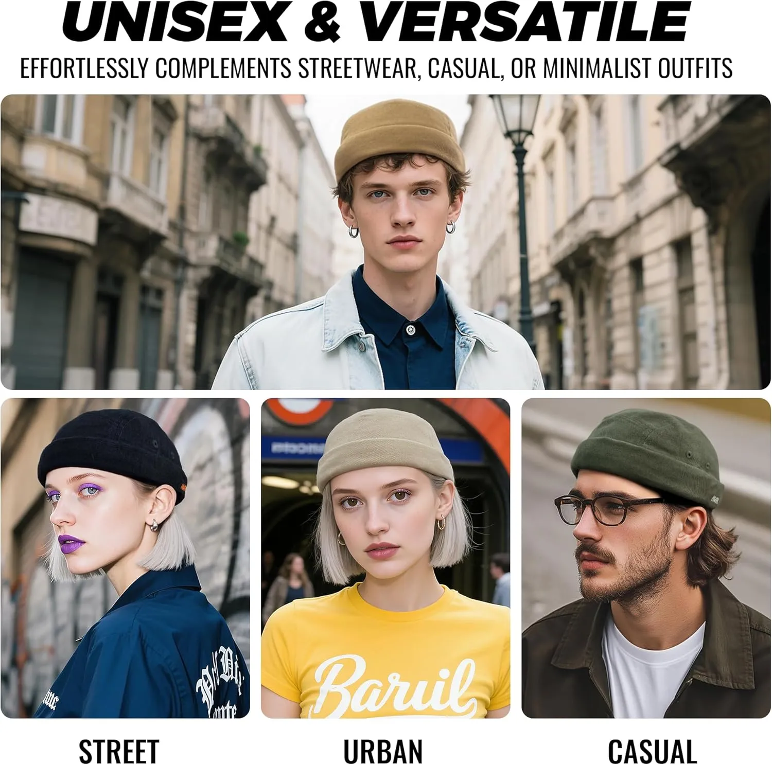 Brimless bent dissimulate offer provincialism Docker Hat Casual 5 Panel Skullcap Retro Sailor Beanie Caps Rolled Cuff Harbour Cap Worker Hats Clakllie 