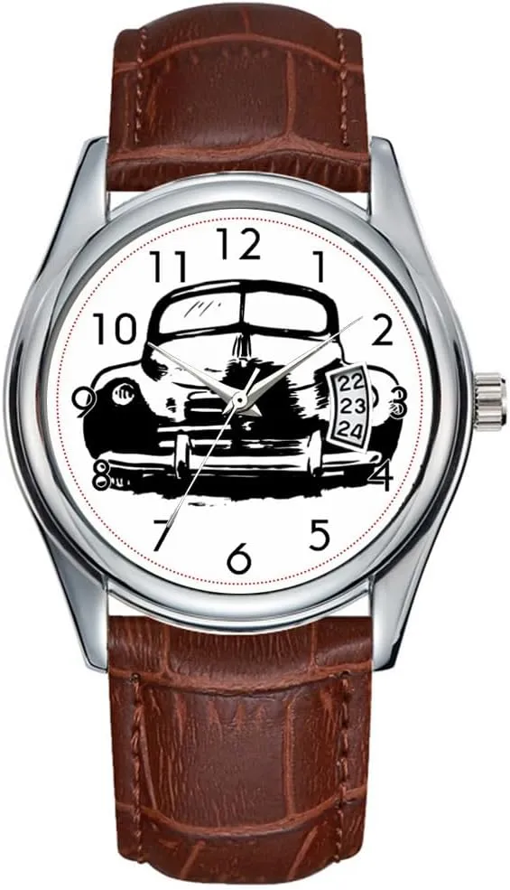 Brown agreeable Leather Christmas Wristwatch Retro Car Watch Men Watch Casual Waterproof Quartz Watches Clock Date Classic Business 