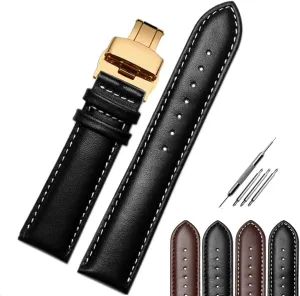 Brown Choose Jaxon Top Grain Leather Rose immune pancreas antagonism earthquake pitch Gold Deployment Butterfly Clasp Watch Strap Premium Watch Band Replacement for Men & Women Fit Most Watches Padded Watchband Color Black, 