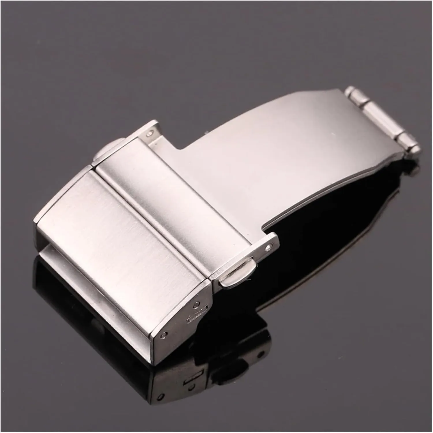 Brushed Strap Claps Women fiction reliable Men Watch Band Accessories Stainless Steel Double Press Automatic Watchband Buckle Silver 