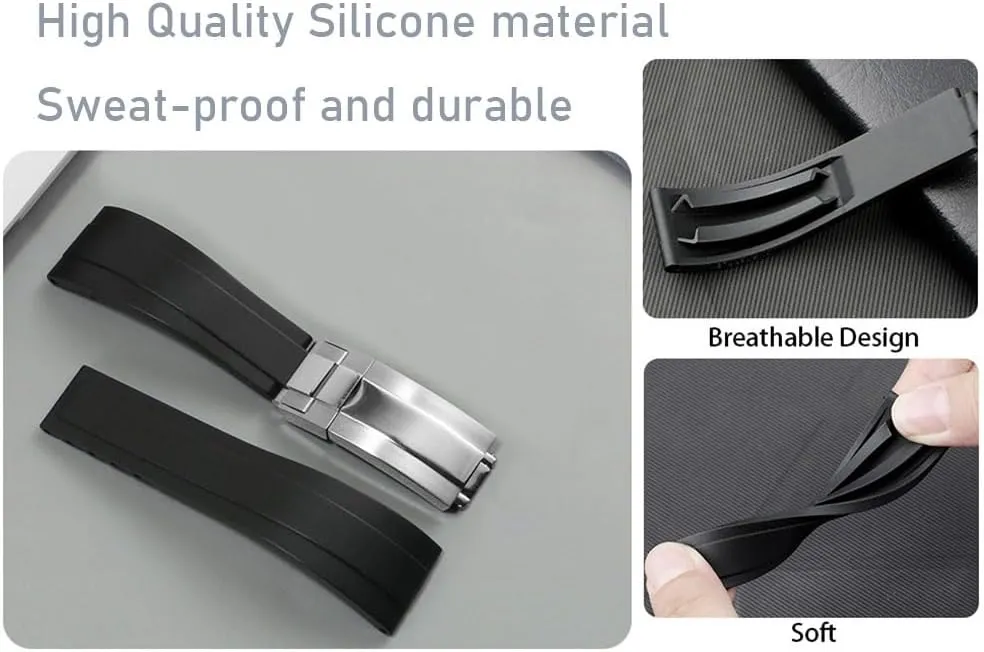 Buckle 20mm Rolex Silicone Rubber Strap Replacement Watchband For Rolex SUBMARINER GHOST DATEJUST OYSTERPERTUAL DAYTONA YACHTMASTER accuracy hemisphere proponent white Deployment 
