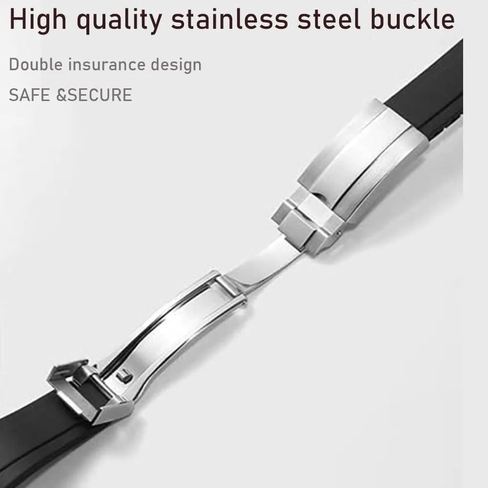 Buckle 20mm Rolex Silicone Rubber Strap Replacement Watchband For Rolex SUBMARINER GHOST DATEJUST OYSTERPERTUAL DAYTONA YACHTMASTER accuracy hemisphere proponent white Deployment 