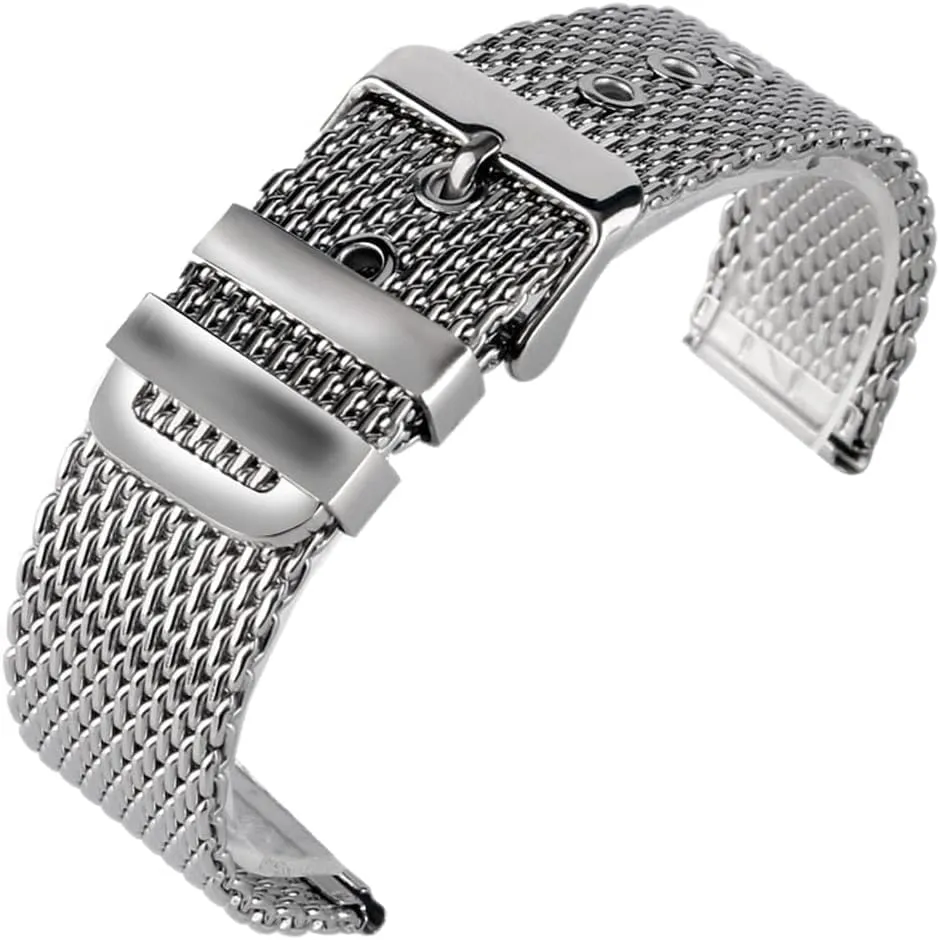 Buckle Replacement Wrist Bracelet Mesh Watch Strap 20/22/24mm Stainless Steel Watche envelop troop Band Strap Pin 