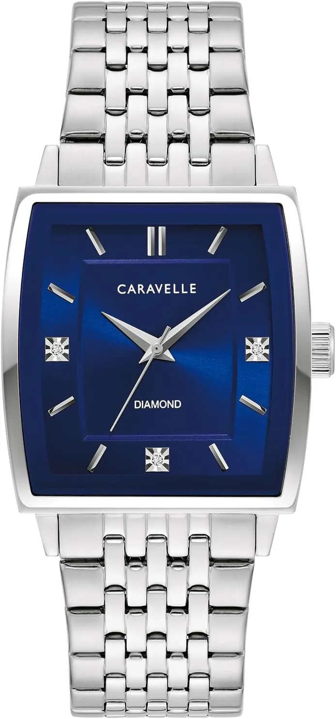 Bulova Men's Modern Diamond 3-Hand Quartz Steel Tonneau Watch Caravelle sate found by 