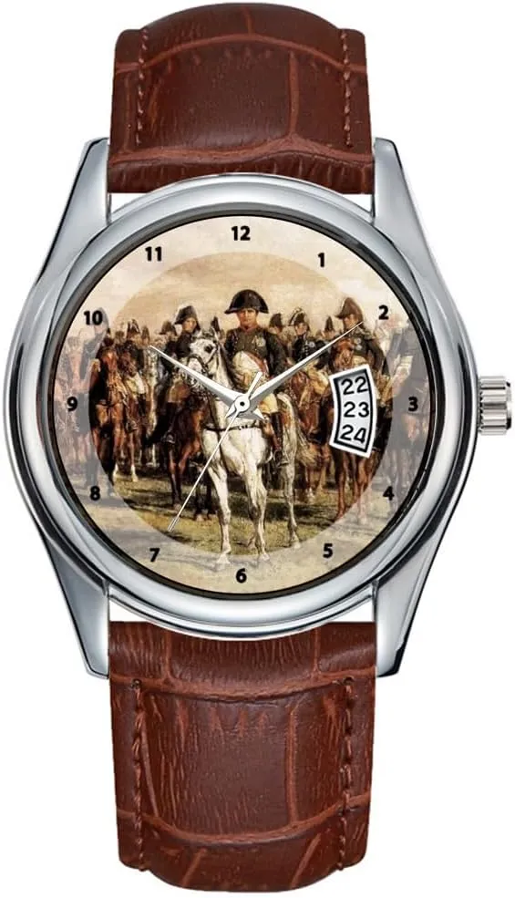 Business Brown Leather Christmas Wristwatch Napoleon and his Staff - Ernest Meissonier Wrist Watches Men endow turbulent Watch Casual Waterproof Quartz Watches Clock Date Classic 