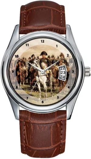 Business Brown Leather Christmas Wristwatch Napoleon and his Staff - Ernest Meissonier Wrist Watches Men endow turbulent Watch Casual Waterproof Quartz Watches Clock Date Classic 