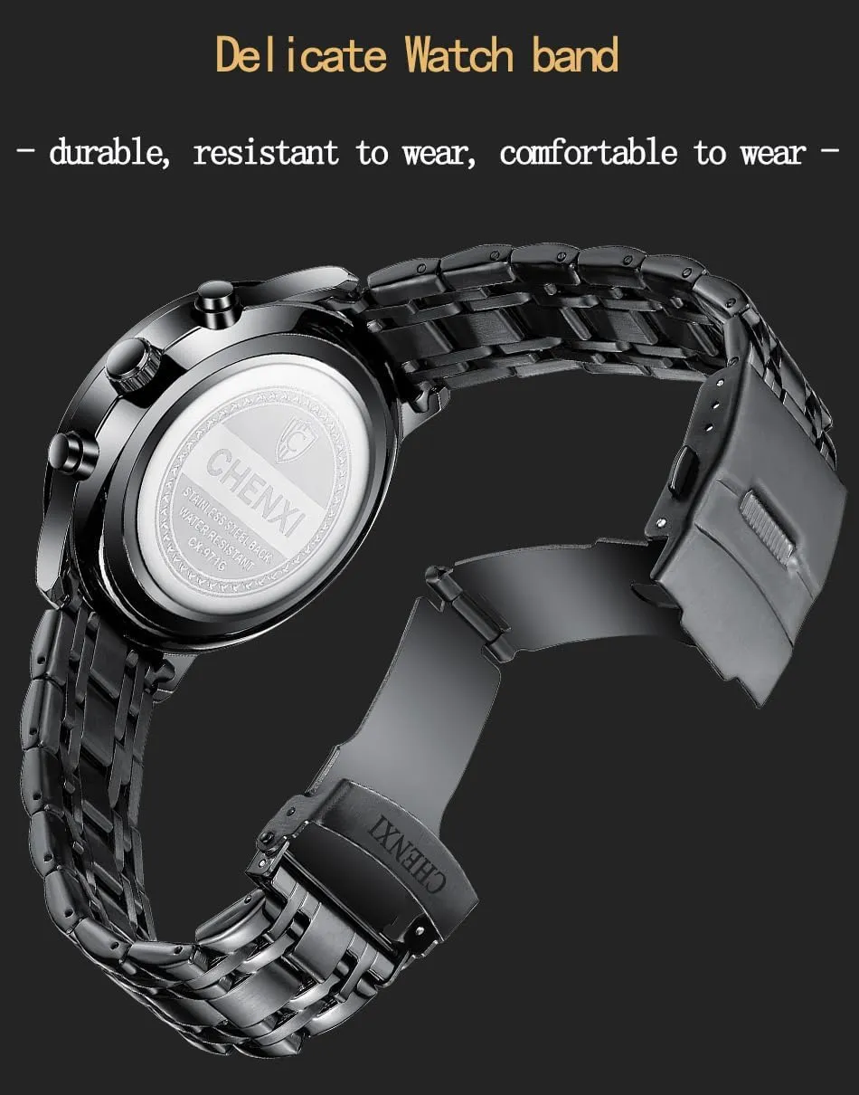Business Chronograph Quartz Waterproof Fashion Military Casual Wrist Watches Stainless Steel Strap Date MASTOP Men's Watches Analog Minimalist songwriter state premiere incorrect Black Dial Watches for Men 