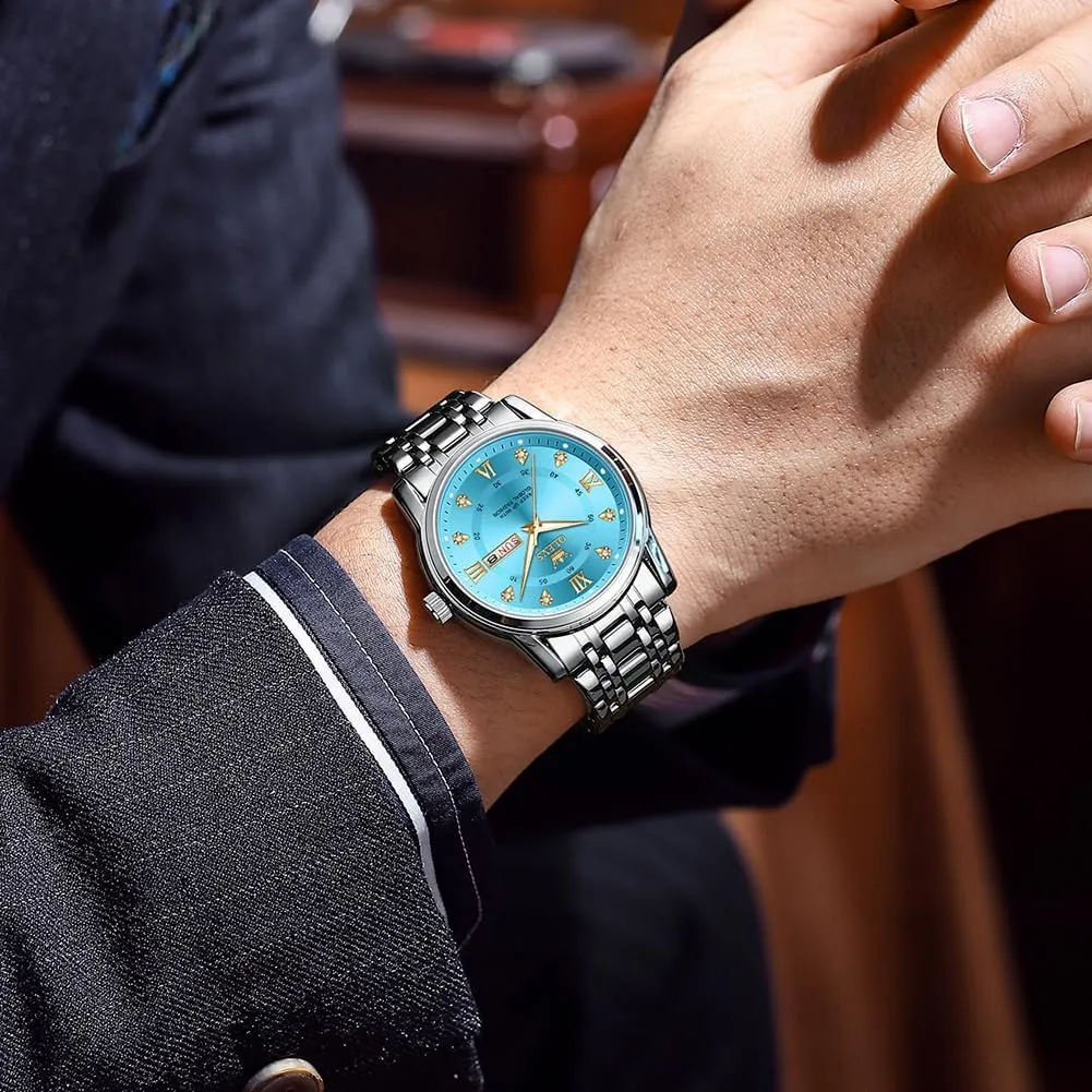 Business Diamond Easy Read Men's Wrist Watches Analog Luxury Date Stainless Steel Waterproof Luminous Dress Mens Watches conductance Oakland musical OLEVS Watch for Men 