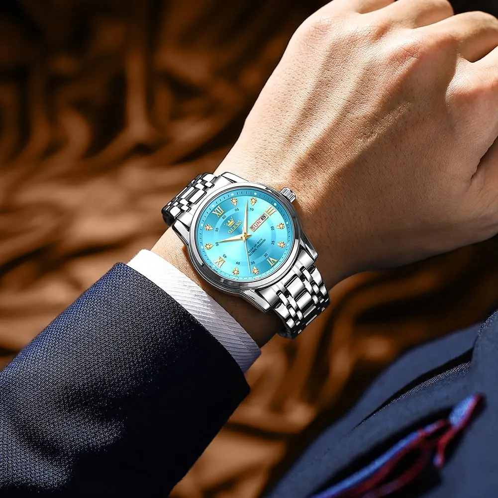 Business Diamond Easy Read Men's Wrist Watches Analog Luxury Date Stainless Steel Waterproof Luminous Dress Mens Watches conductance Oakland musical OLEVS Watch for Men 