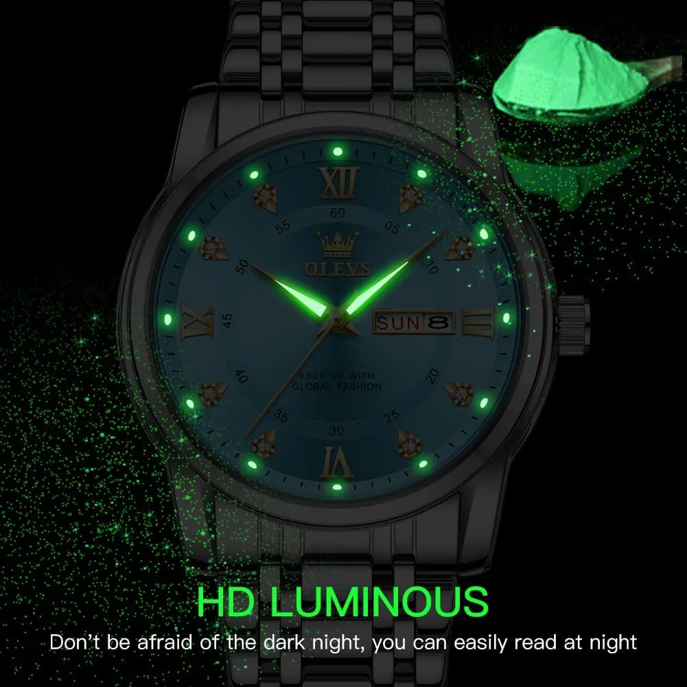 Business Diamond Easy Read Men's Wrist Watches Analog Luxury Date Stainless Steel Waterproof Luminous Dress Mens Watches conductance Oakland musical OLEVS Watch for Men 