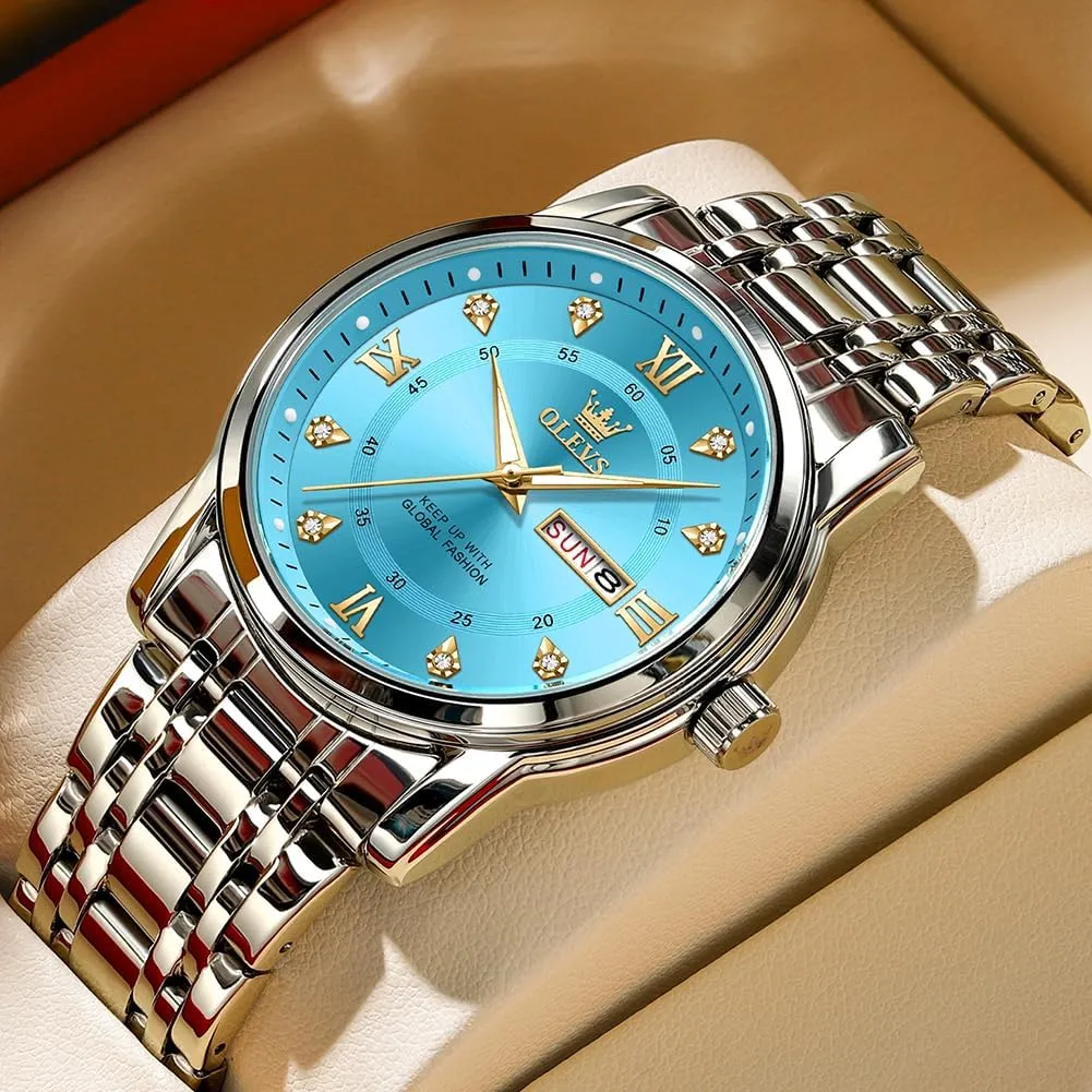 Business Diamond Easy Read Men's Wrist Watches Analog Luxury Date Stainless Steel Waterproof Luminous Dress Mens Watches conductance Oakland musical OLEVS Watch for Men 